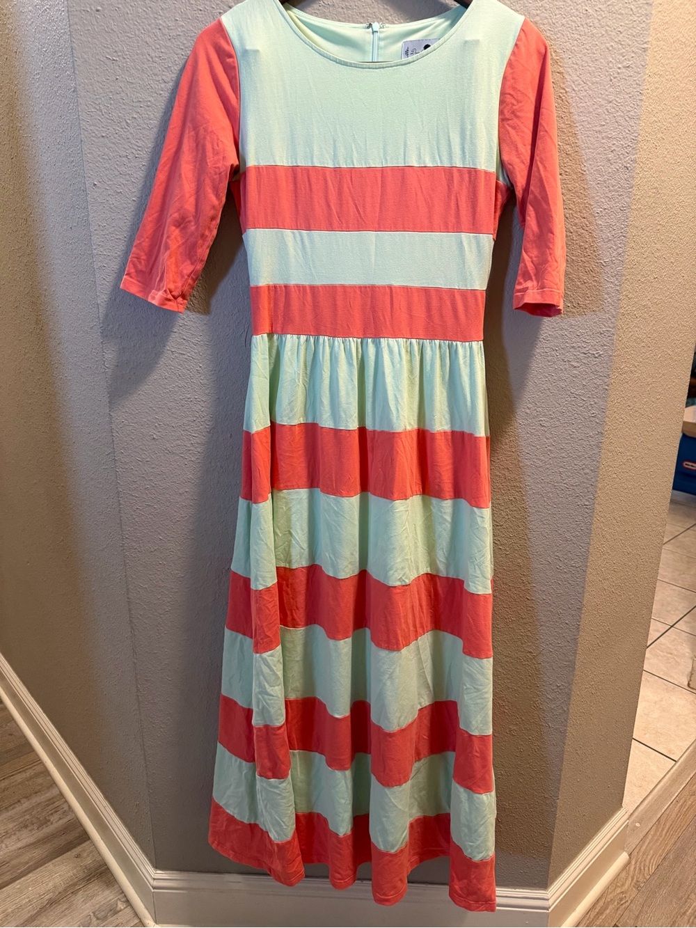 Coral and Mint Striped Midi Dress